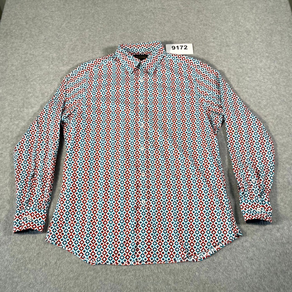 Cremieux Premium Denim Shirt Mens Large Multicolor Geometric Cotton‎ Button Up